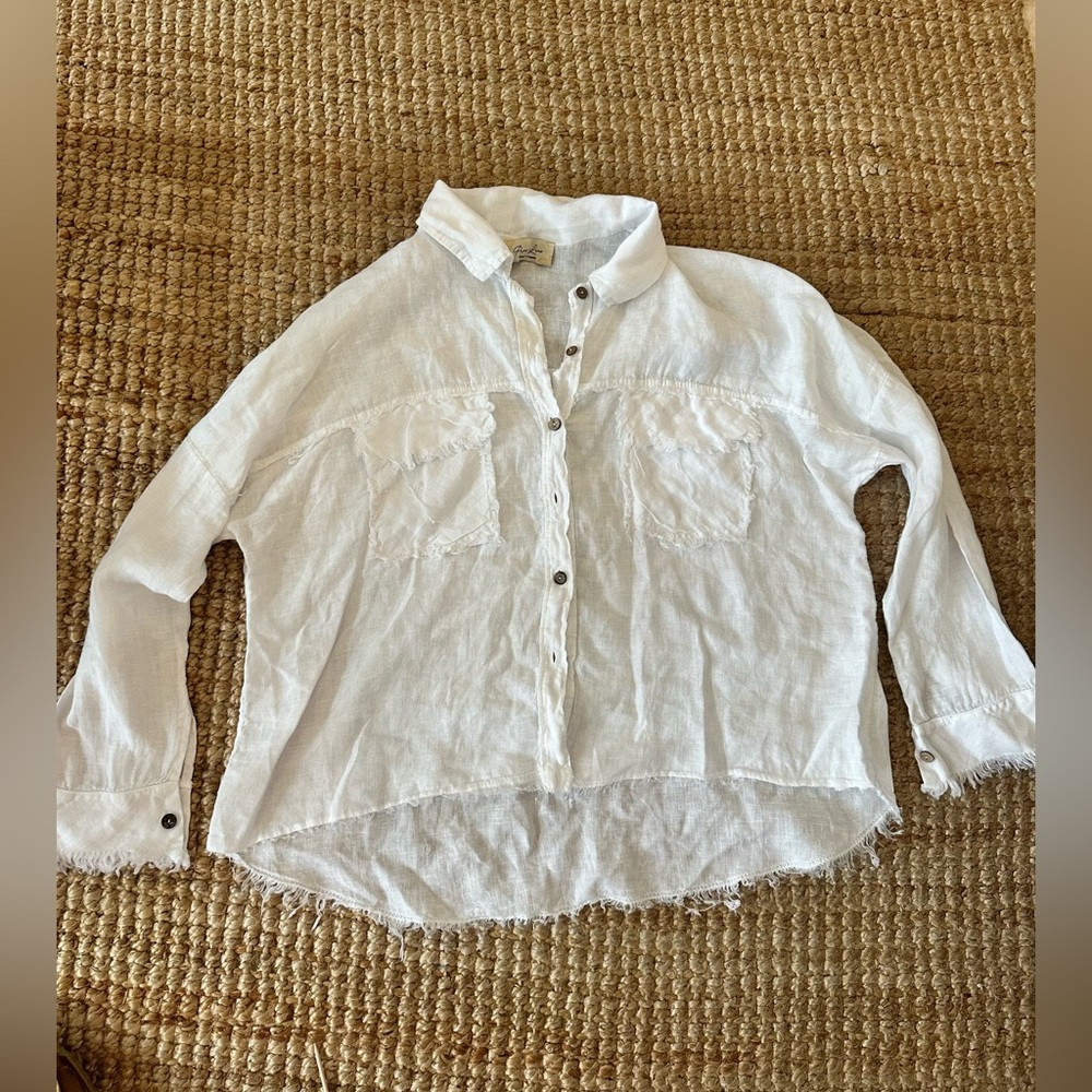 Puro Lino White Linen Button-Down Shirt – Size L Made in Italy NWOT
